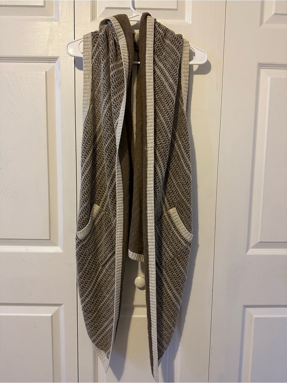 Armani Exchange Wool Blend High Low Reversible Hooded Open-Front Knit Vest